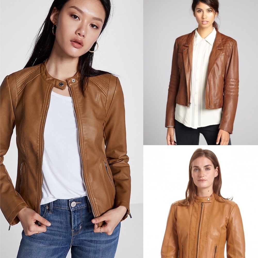 Saddle Brown Color Genuine Leather Moto Jacket.