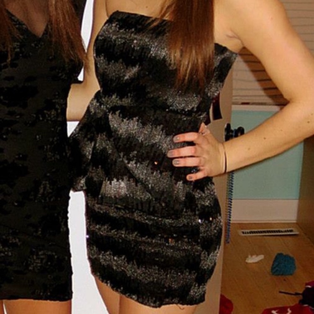 AKIRA Black and silver sequin dress