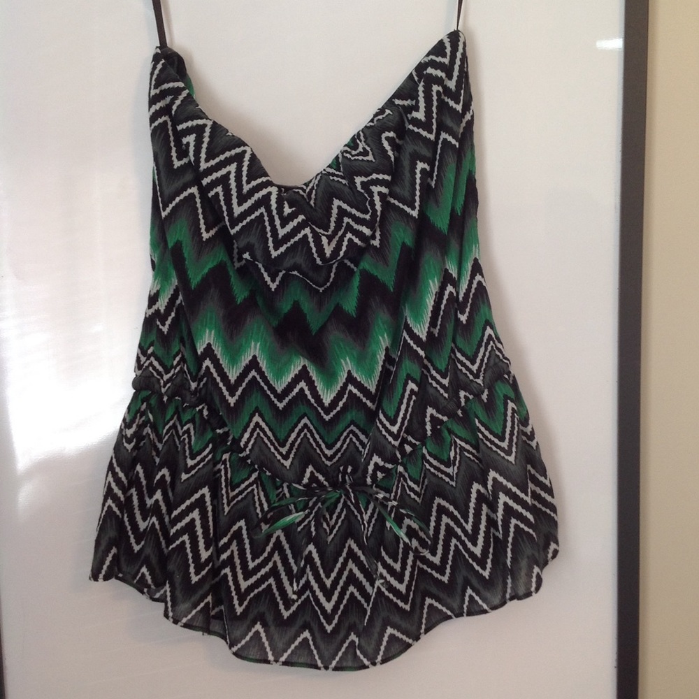Strapless Green & Black Top