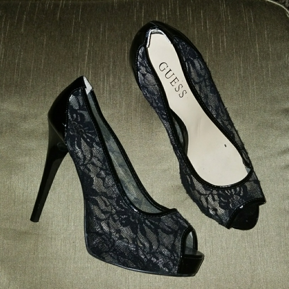 Guess Black Mesh Pumps size 8 1/2