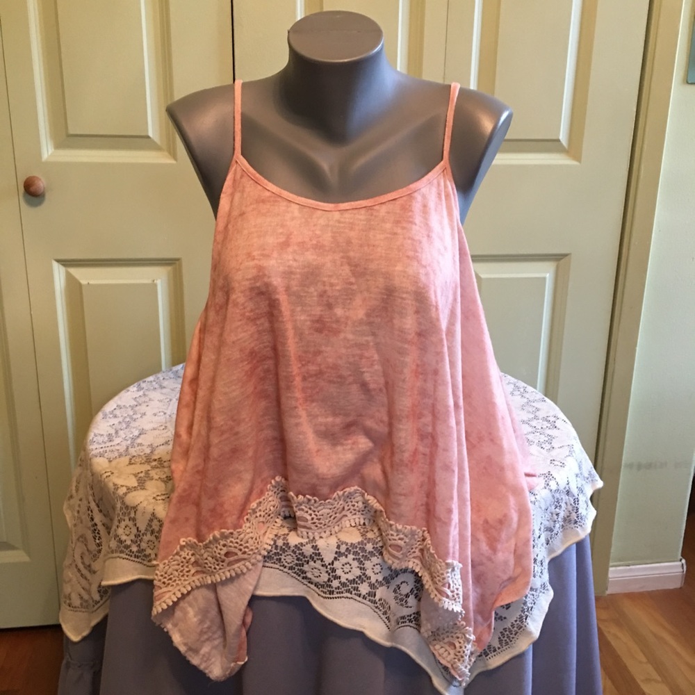 Pink tank top with white trim