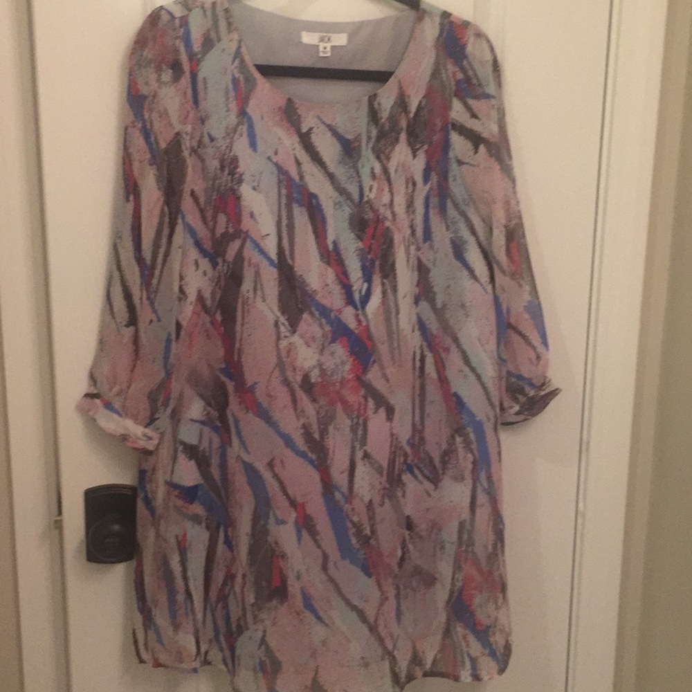 Print dress with sheer sleeves