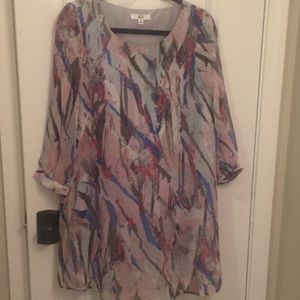 Print dress with sheer sleeves