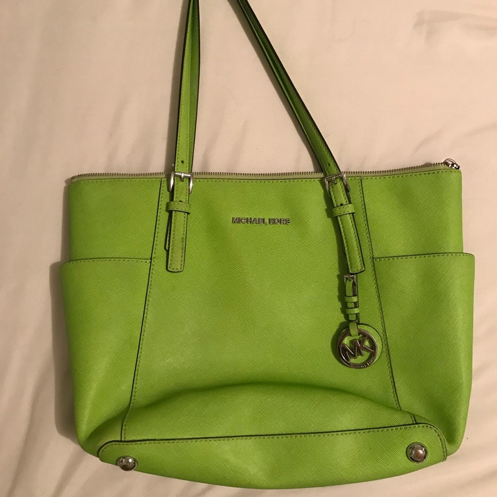 Lime Green Leather Michael Kors Jet Set Tote