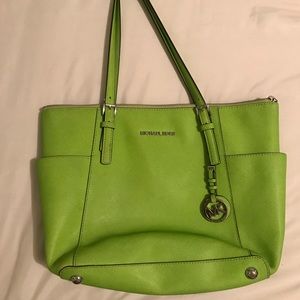 Lime Green Leather Michael Kors Jet Set Tote