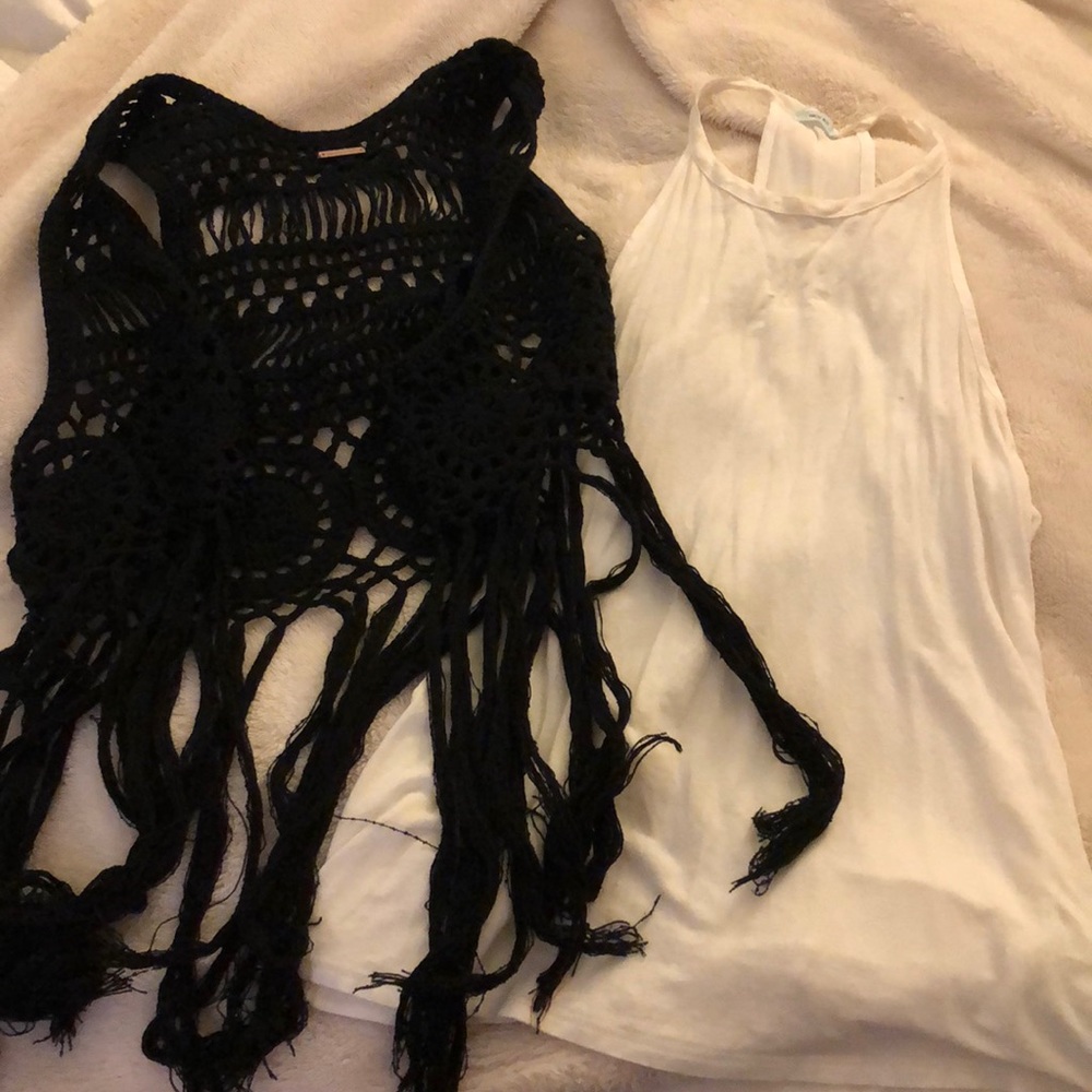 Black Fringe Cardigan and high neck tank!