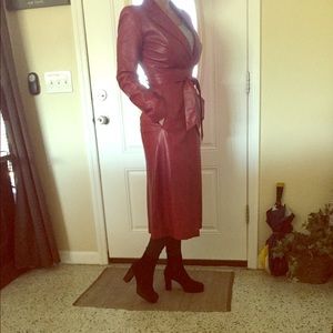 Authentic Dolce and Gabbana Red Leather Trench