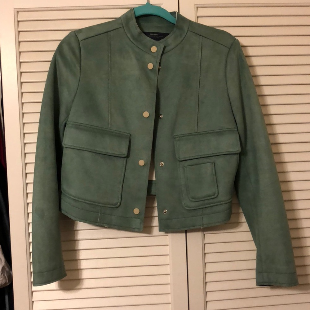 Suede ZARA crop jacket sea foam green