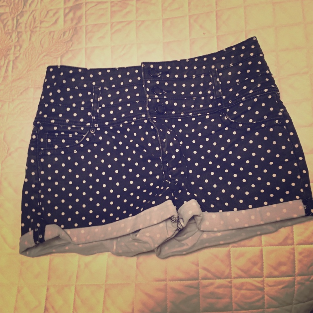 Black and white polka dot high waisted shorts