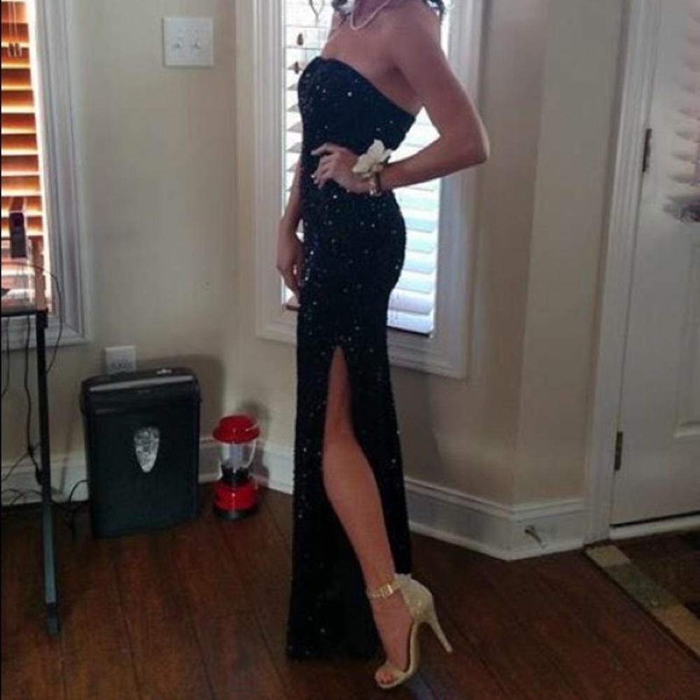 Strapless sequin prom dress