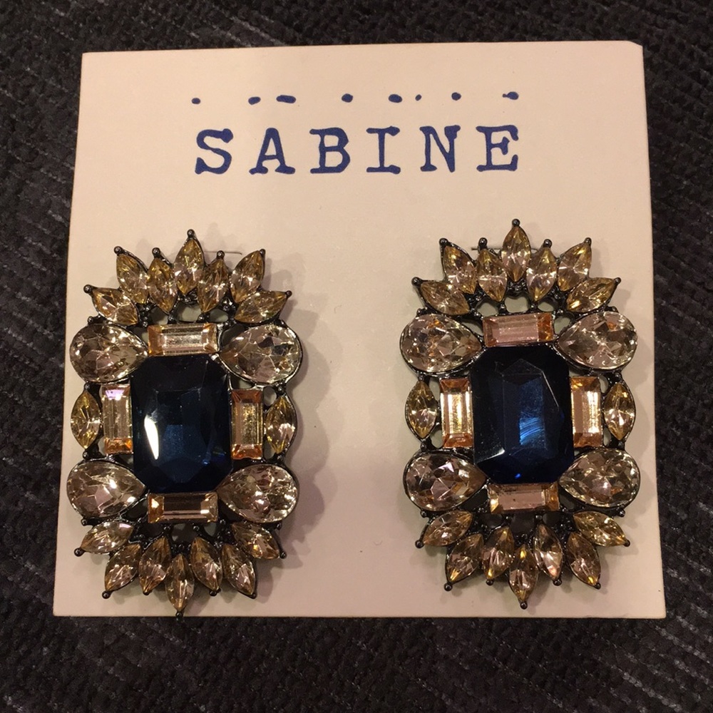 Blue and gold gemstone statement earrings