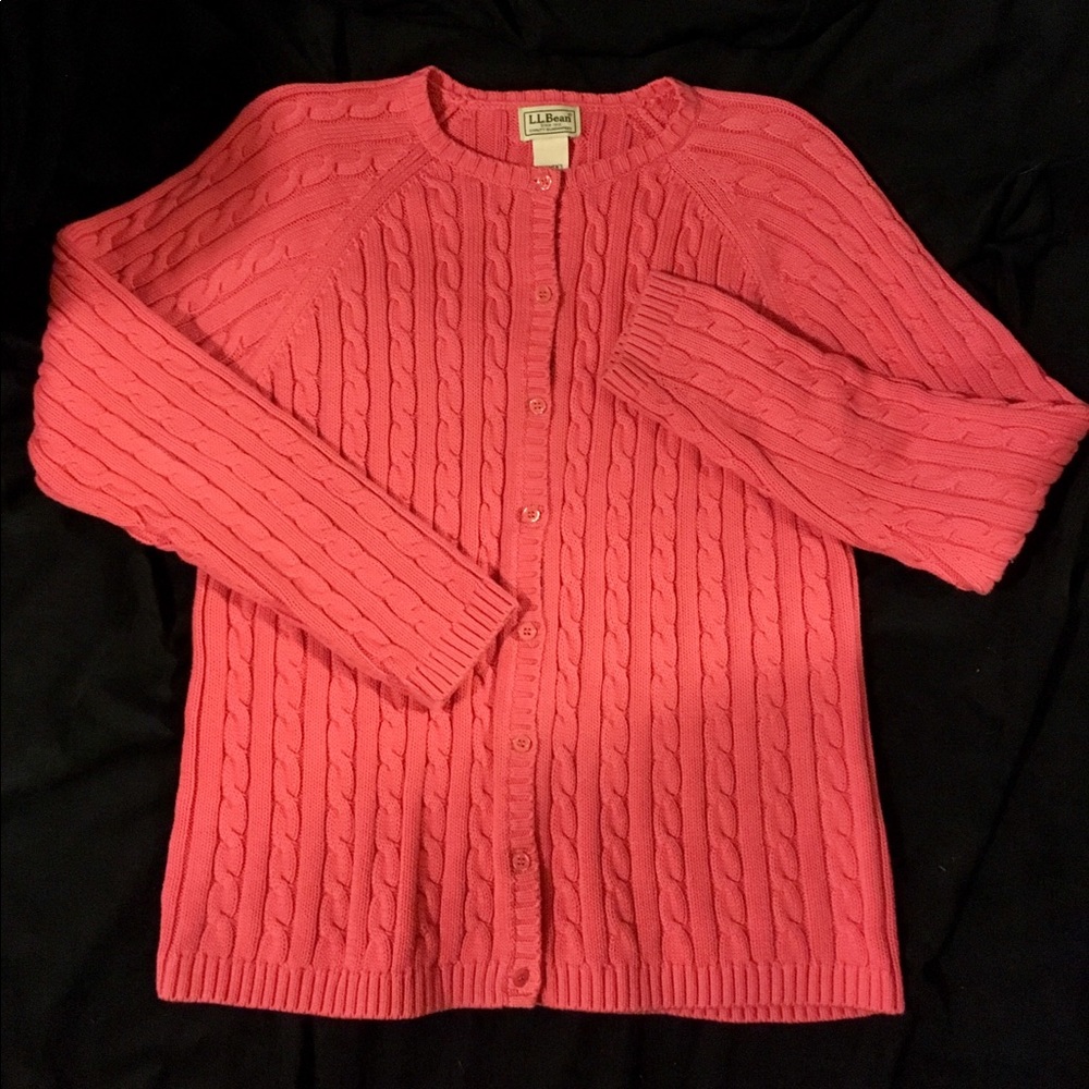 LL Bean Pink Cable Knit Cardigan