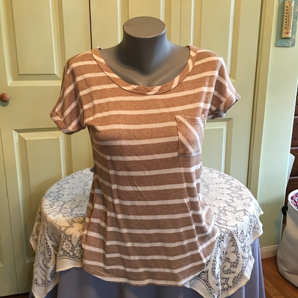 White and tan striped long bathing suit cover
