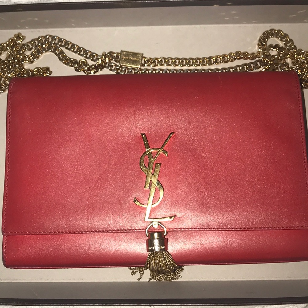 YSL  RED BO MONOGRAMME with chain tassel