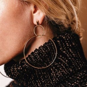 Gold Double Hoop Long Statement Earrings