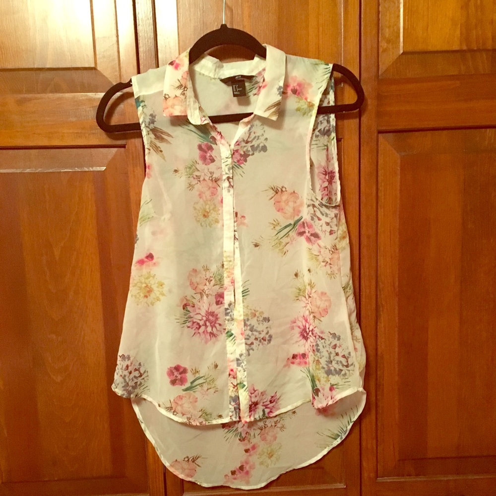 White button down sheer floral shirt