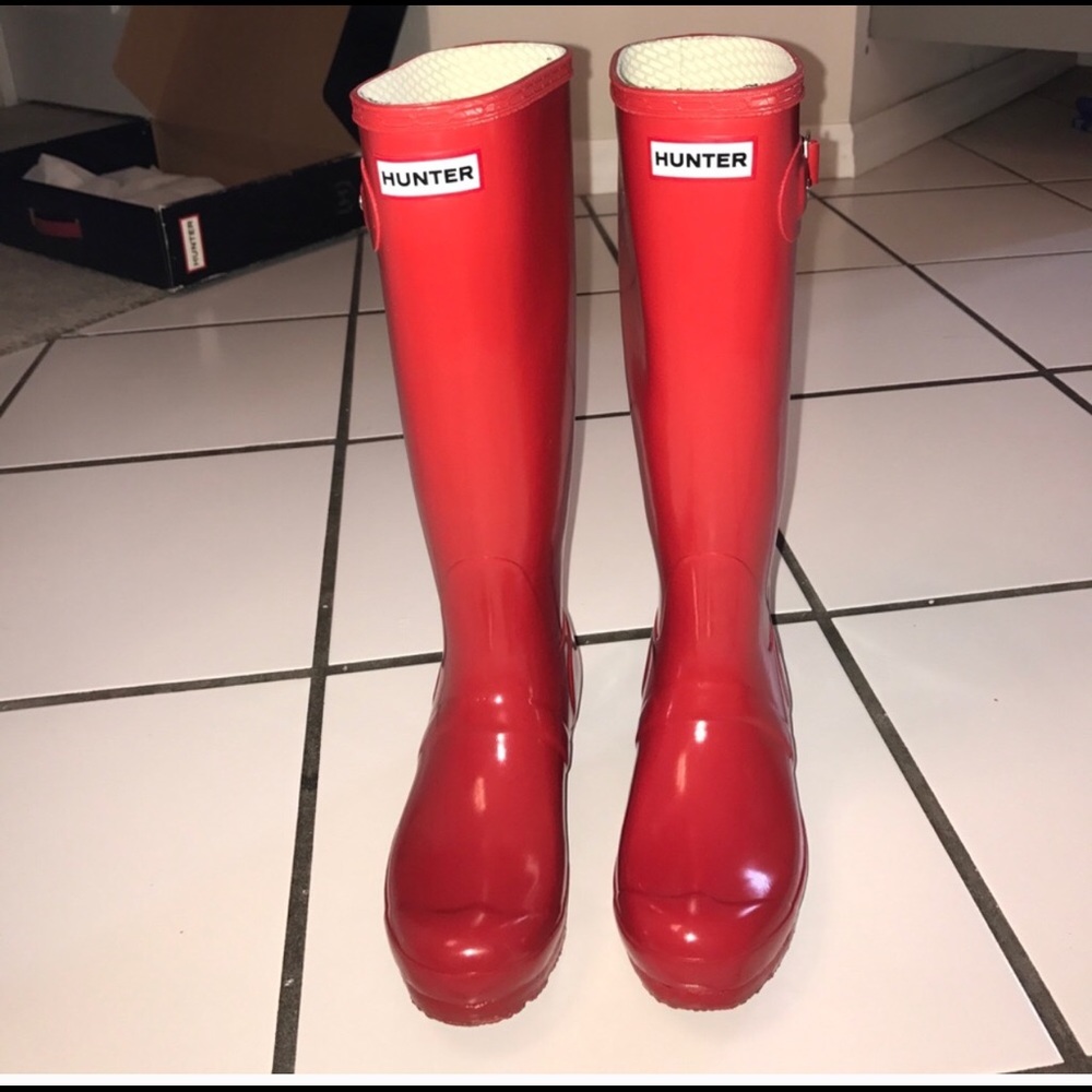 Red Tall Hunter Rain boots