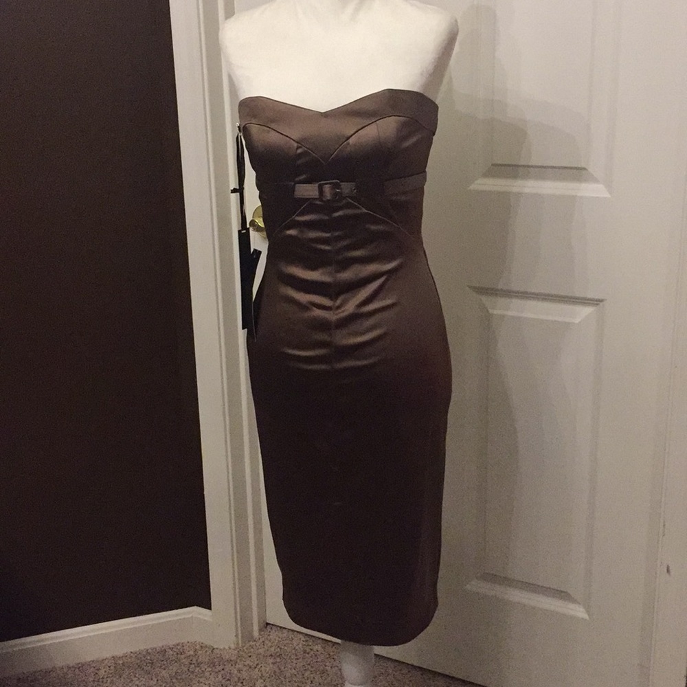 Bebe Shiny Taupe/Bronze Brown Cocktail Dress