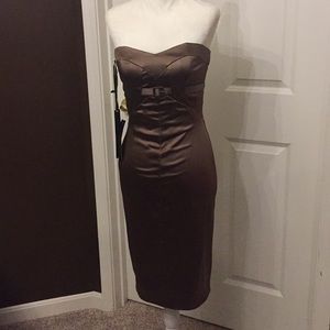 Bebe Shiny Taupe/Bronze Brown Cocktail Dress
