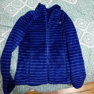 Fuzzy blue striped North Face
