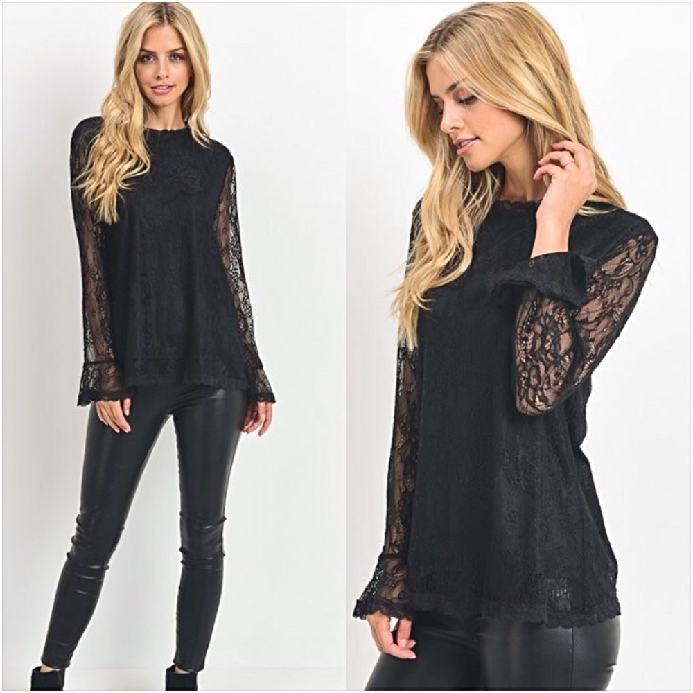 Timeless Date Night Lace Trumpet Sleeve Top SM - Picture 3 of 7