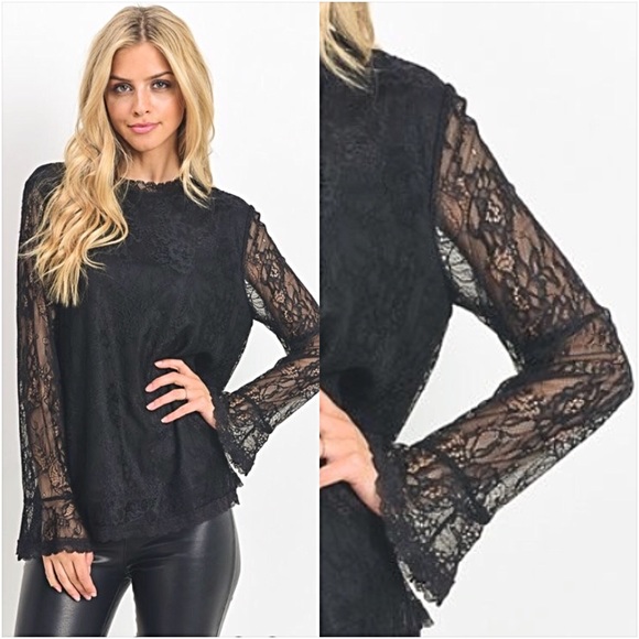 Timeless Date Night Lace Trumpet Sleeve Top SM - Picture 2 of 7