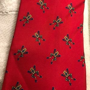 Louis dell olio tie red background with frogs.