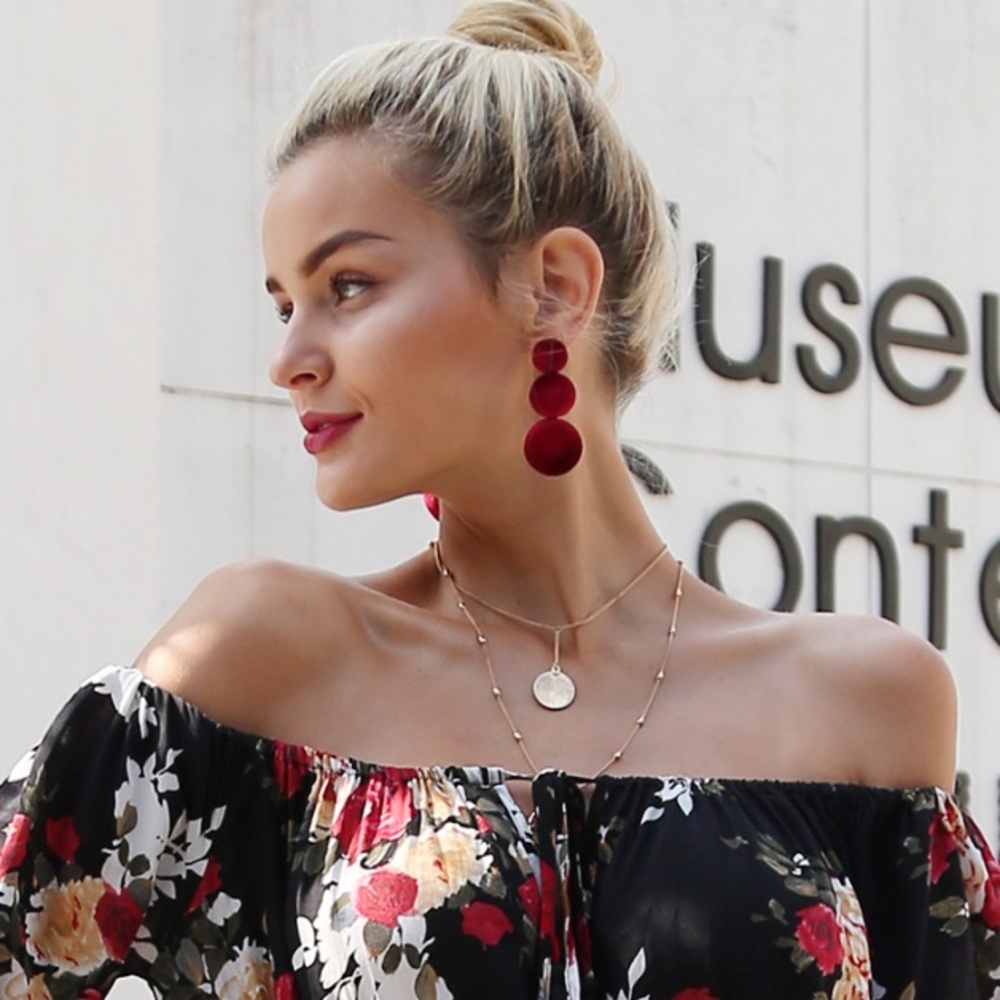 🆕Tessa Burgundy Wine Red Velvet Drop Earrings - Picture 2 of 8