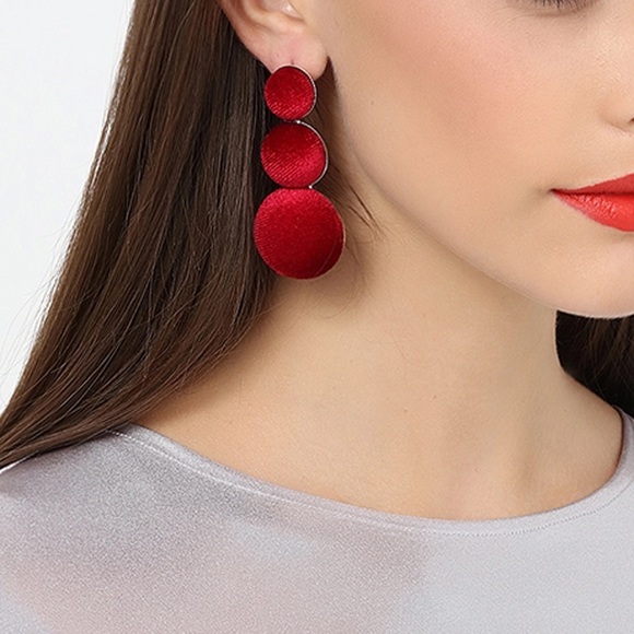 🆕Tessa Burgundy Wine Red Velvet Drop Earrings - Picture 6 of 8