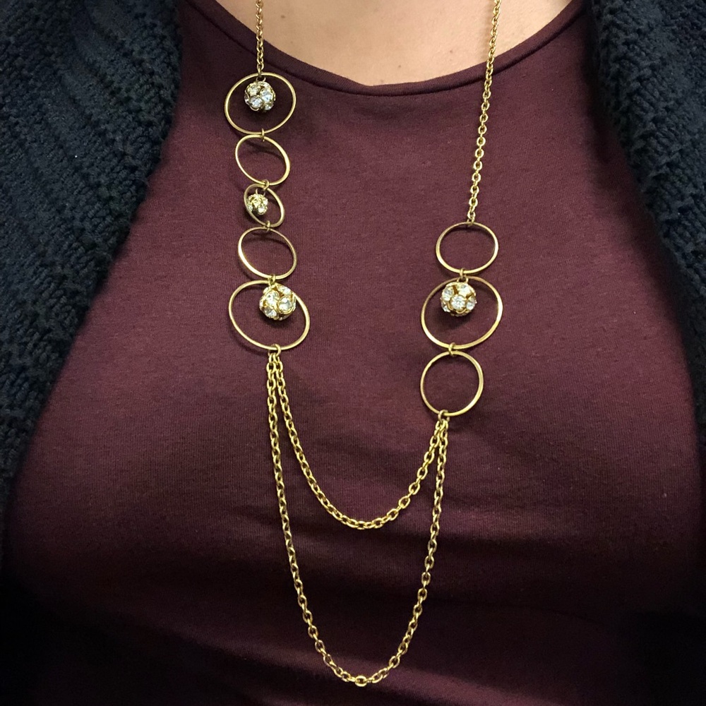 Lenora Dame gold and crystal necklace long