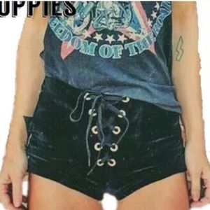 Lace up velvet shorts