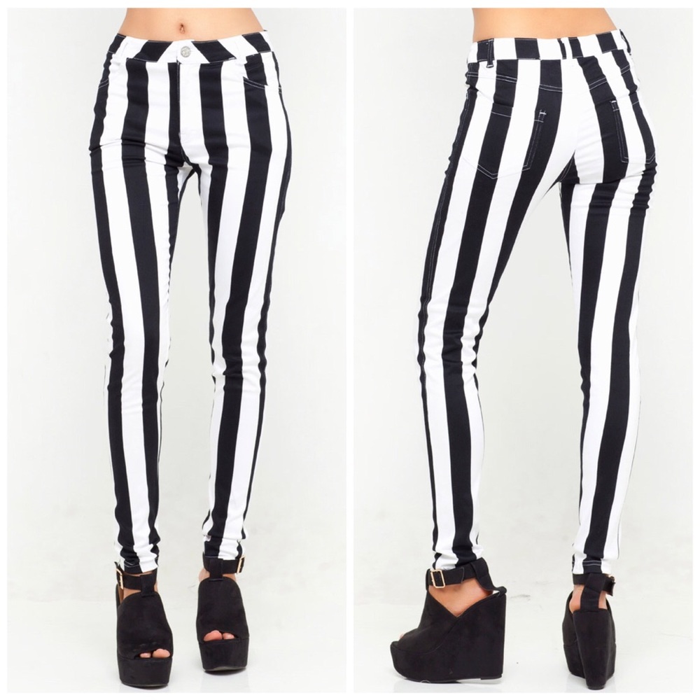 Black and white striped jeans