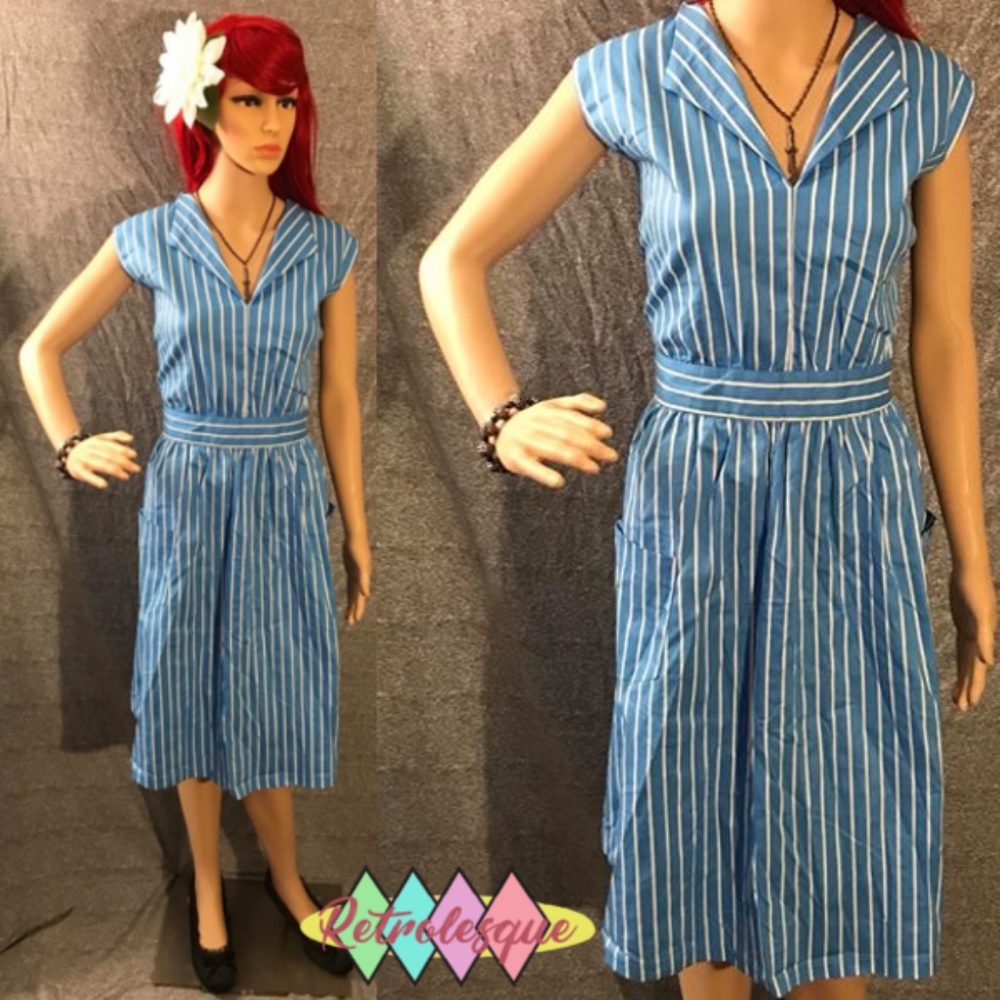 Blue stripe work shirt swing dress- NWT