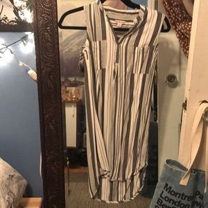 Vertical grey and white striped shirt dress