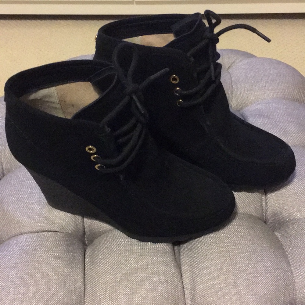 Black suede Michael Kors wedge booties