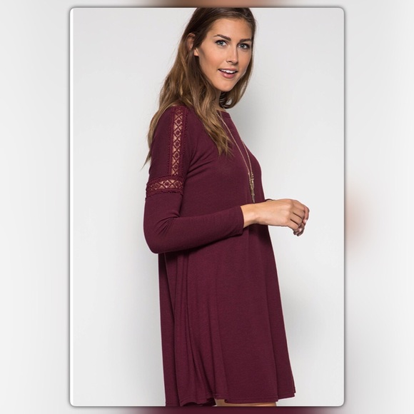 The Jenna Collection Merlot Lace Trim Dress - Picture 2 of 4