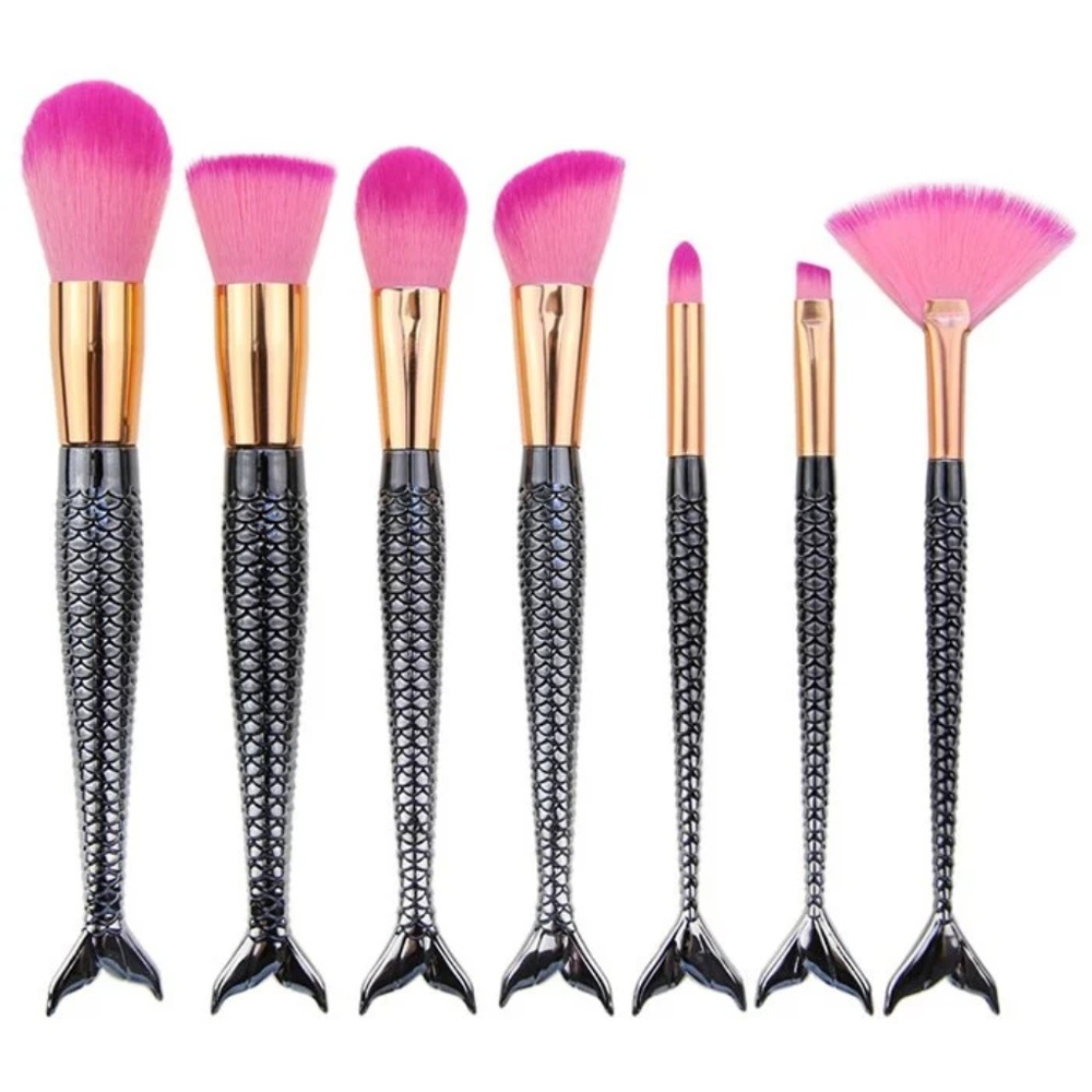 NWT Pink Black Silver Mermaid Tail Makeup Brushes