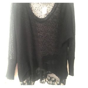 NWT LF Millau Black sheer sweater with lace detail