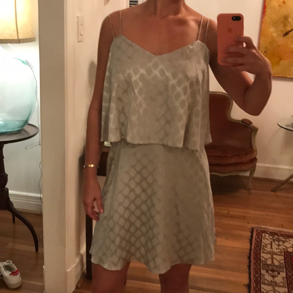 Halston Heritage silver silk mini dress