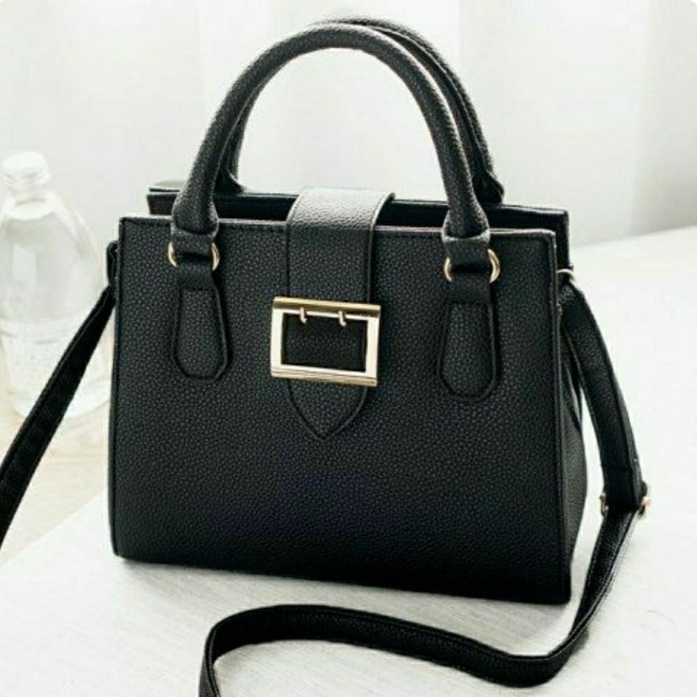 Textured Leather Belt Buckle Tote Bag