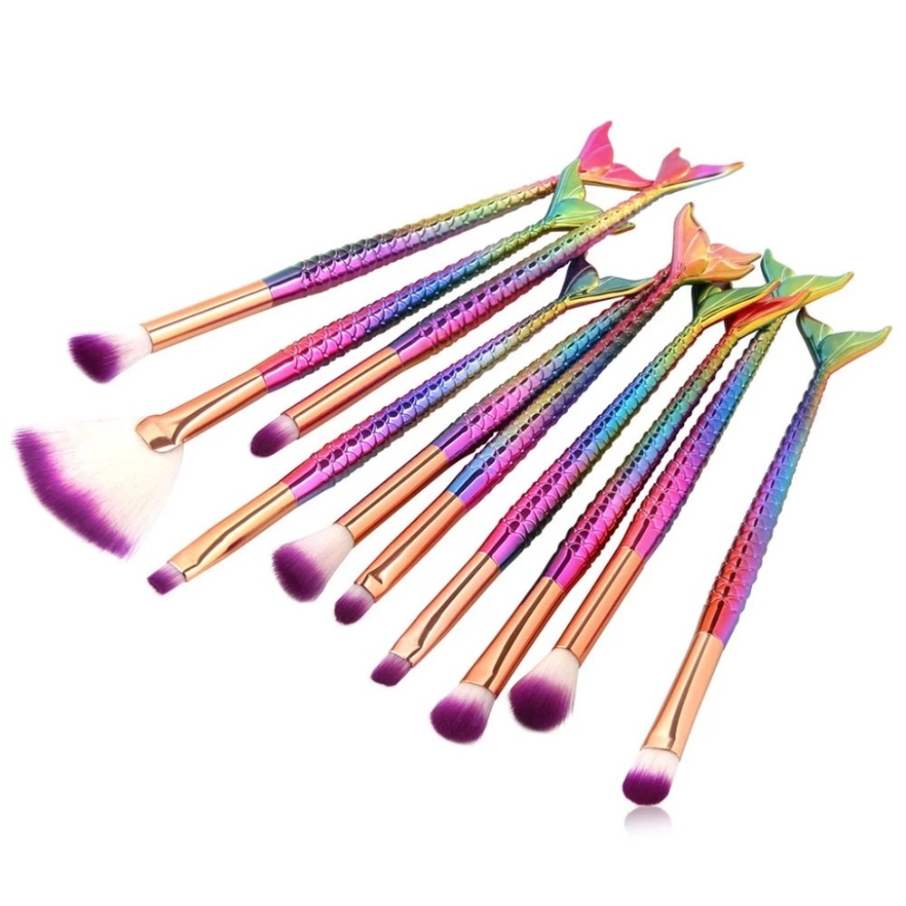 NWT 10 Pc Mermaid Makeup Eye Brush Set in Rainbow