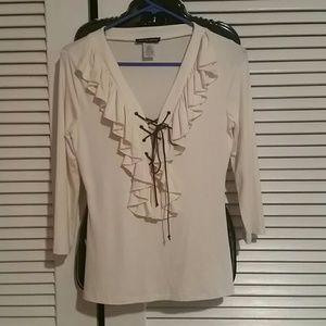 Cream ruffle open eyelet top by Boston Proper