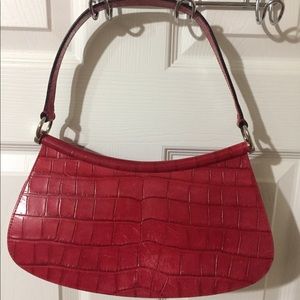 Escada Red Leather Croc Print Handbag