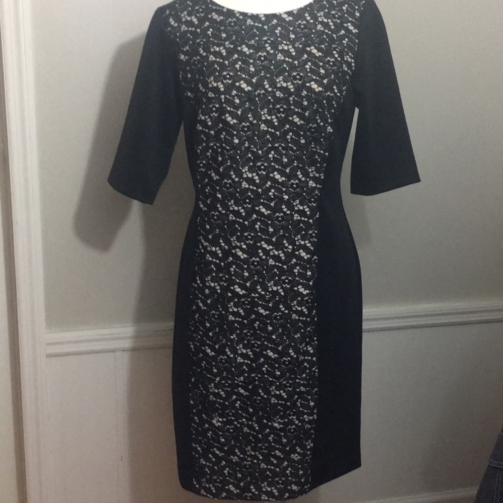 🎉Career black and cream lace mid-sleeve dress💋