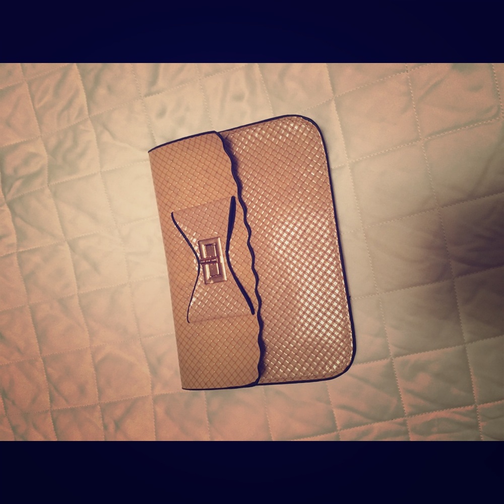 Small snakeskin tan clutch