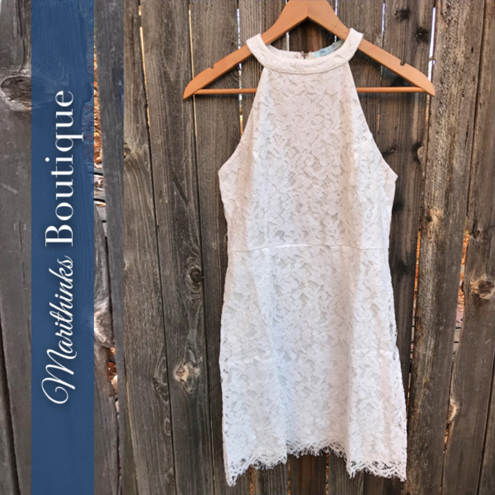 NEW - White Cotton Lace Halter / High Neck Dress