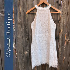 NEW - White Cotton Lace Halter / High Neck Dress
