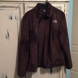 Brown fuzzy north face jacket