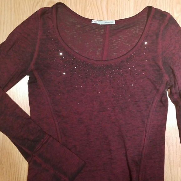 Maurices Tops - Maurices Maroon Burn Out Beautiful Rhinestone Top