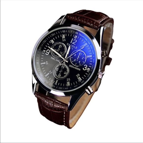 Men’s Faux Leather Blue Ray Glass Quartz Watch - Picture 3 of 4